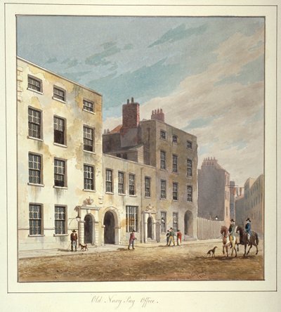 オールド ネイビー ペイ オフィス、オールド ブロード ストリート、シティ オブ ロンドン、1811 年。 作： George Sidney Shepherd