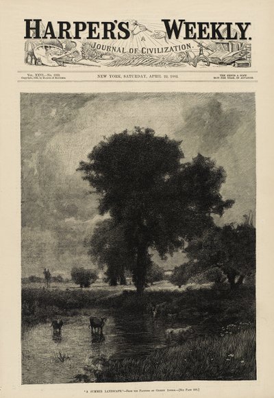 プールの牛（夏の風景）（ハーパーズウィークリーの表紙、4月22日 作： George Snr. Inness