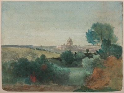 カンパーニャから見たセントピーターズ、1850年頃（紙に鉛筆でトイレ） 作： George Snr. Inness