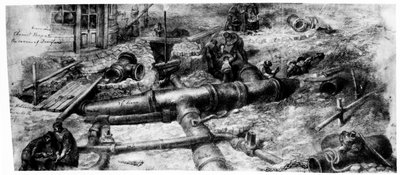 1845年にホルボーンに下水道を建設（紙にトイレとグラファイト） 作： George Snr Scharf