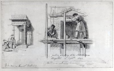 1833年と1840年にロンドンのニューハムストリートとミドルセックス病院にポルティコスを建てる 作： George Snr Scharf