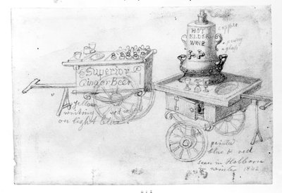 1842年、ホルボーンのジンジャービールとホットエルダーワインの屋台 作： George Snr Scharf