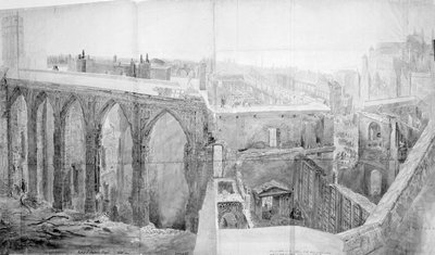 聖ステファンズ邸、火災後の貴族院、1834年 作： George Snr Scharf