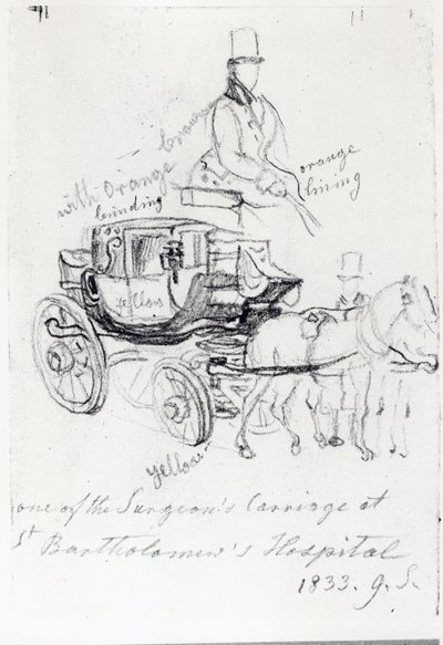 1833年、ロンドンのセントバーソロミュー病院の外科医の馬車 作： George Snr Scharf