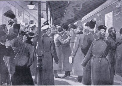 皇帝の将校に別れを告げる皇帝、カッセルの日露戦争第1巻のイラスト、1900年頃 作： George Soper