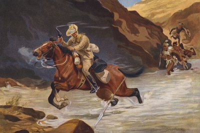 アフリカの戦士に攻撃されている派遣ライダー (色リソ) 作： George Soper