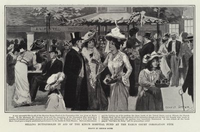 アールズコートの戴冠式の祭典で王の病院基金の援助でボタンホールを販売 作： George Soper