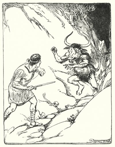 テーセウスは「こんなに奇妙な獣は見たことがない」（リトグラフ 作： George Soper