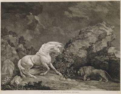 芸術家によって刻まれたライオンに怯えた馬 作： George Stubbs