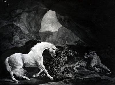 雌ライオンに驚かされた馬、ベンジャミングリーン作、1774年 作： George Stubbs