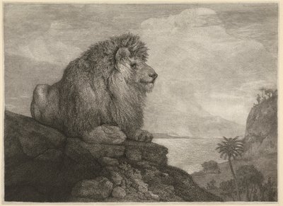 A Lion [岩の上で休むライオン] 作： George Stubbs