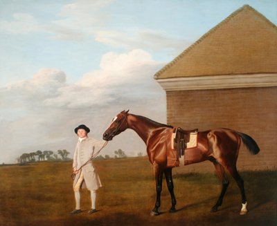 1773年にニューマーケットヒースで消滅した家のそばのトレーナーとファイアテール 作： George Stubbs