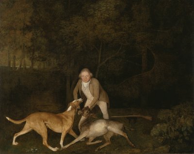 瀕死の雌鹿と猟犬を連れたクラレンドン伯爵の家畜番フリーマン 作： ジョージ・スタッブス