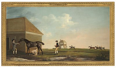 トレーナー、騎手、馬小屋のあるニューマーケットヒースのギムクラック 作： George Stubbs