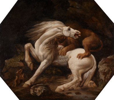 ライオンに襲われる馬 エピソード C、1768 年から 1769 年の間。 作： George Stubbs