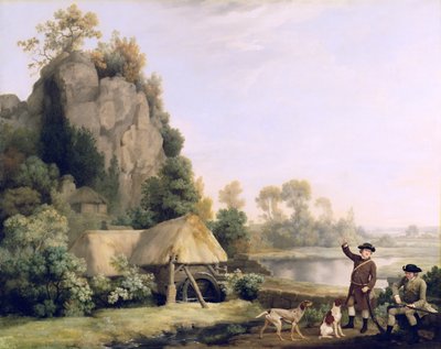 クレスウェル岩山を眺めながら、その場で撮影された2人の紳士（キャンバスに油彩） 作： George Stubbs
