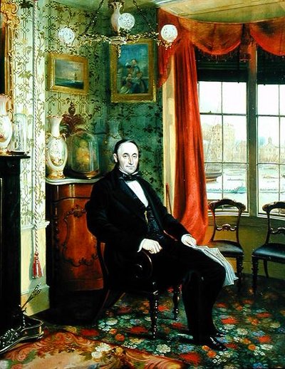 テムズ川を望む書斎に座るヘンリー・トーマス・ランバートの肖像（油彩・キャンバス） 作： George Townsend Cole