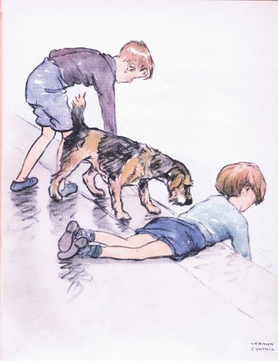 釣り、岸壁から（コリンズ社刊『Mudlarks』より 作： George Vernon Stokes