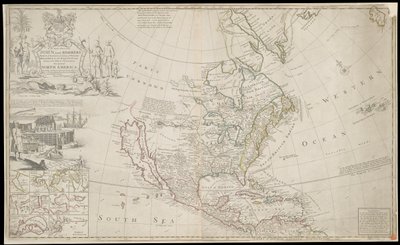 北米地図、1720年頃（エングレーヴィング） 作： George Vertue