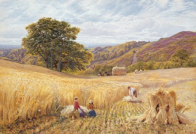 1865年、サリー州ホルムベリーヒル付近の収穫時期（紙と紙の色） 作： George Vicat Cole