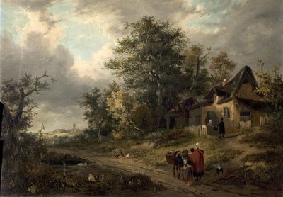 コテージとティンカーのある風景、1828 作： George Vincent