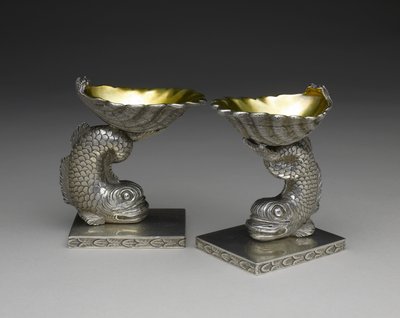 塩料理のペア、c。 1843-1850（銀と銀の金メッキ） 作： George W. Stewart
