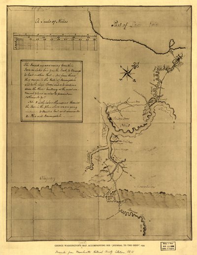 ジョージ・ワシントンの「オハイオ日記」（1754年）に添付された地図。LOC 99446116 作： ジョージ・ワシントン