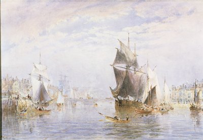 ウィットビーブリッジによるウィットビーの川の小さな工芸品、1877年（WCとスクラッチアウト） 作： George Weatherill