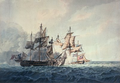 1810年にロバートクリッブが出版したR und D Havellが刻印した、1809年7月6日の西諸島のフランス領フリッグ船、ボンシトエンヌ国王陛下の行動 作： George Webster
