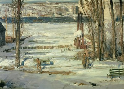 朝の雪-ハドソン川、1910 作： George Wesley Bellows