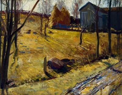 干し草の山と納屋、1909 作： George Wesley Bellows