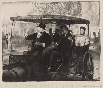 日曜日、教会に行く：オハイオ州コロンバスでの日曜日の朝の思い出、1897年 作： George Wesley Bellows