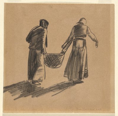 バスケットを持った女性と、印刷手順が記載された表紙 作： George Wesley Bellows