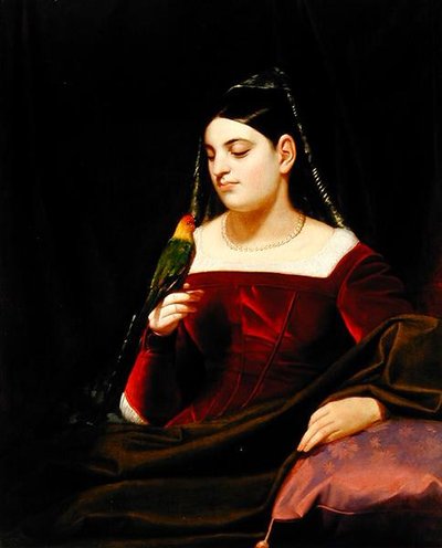 婦人とオウム」1835年頃（油彩・キャンバス 作： George Whiting Flagg