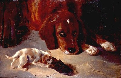 好奇心旺盛な子犬（ボード 作： George Wiliam Horlor