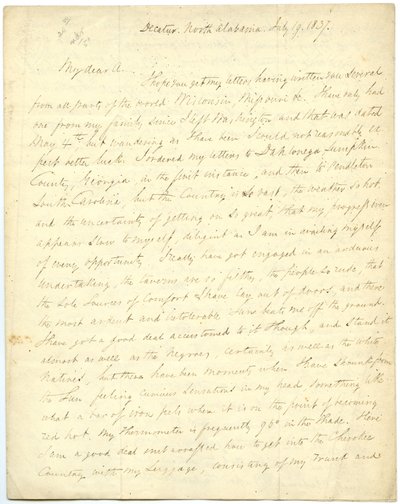 1837年7月19日、ノースカロライナ州ディケーター、アベール大佐（ジョン・ジェームズ・アベール）宛の不完全な手紙（G.W.フェザーストンハウのもの）。 作： George William Featherstonhaugh