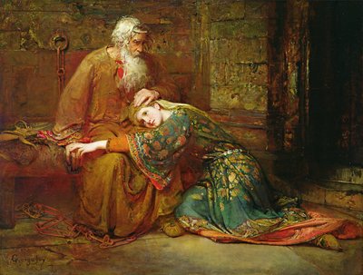 刑務所で父親のリア王を慰めるコーデリア 作： George William Joy
