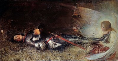 百年戦争：「ジョーン・オブ・アーク（1412-1431）の牢獄での眠り」ウィリアム・ジョージ・ジョイ（1844-1925）による絵画 1895年 作： George William Joy
