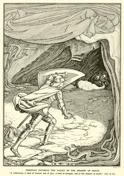 死の影の谷に入るクリスチャン（彫刻 作： George Woolliscroft Rhead