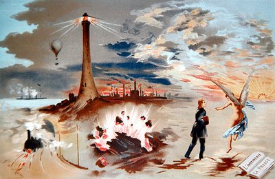 歴史上の新発明による進歩（カラーリトグラフ） 作： George de Mare