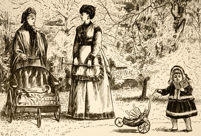 継承か、構想か」というタイトルの漫画。絵を描いたのは、フランス系イギリス人の漫画家・作家のジョージ・デュ・モーリア（1834-1896）。 作： George du Maurier