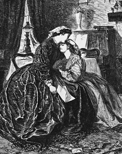 夫・父の重病の知らせを受ける母と娘 作： George du Maurier