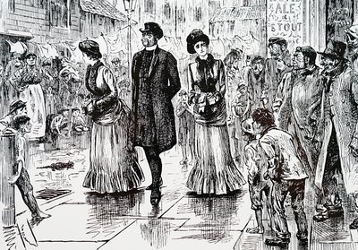 下層階級の視察。ジョージ・デュ・モーリア（1834-1896）によるもので、フランス系イギリス人の漫画家・作家 作： George du Maurier