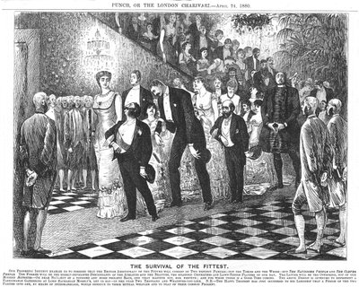 20世紀におけるダーウィニズムの応用。By George du Maurier, 24th April 1880 (cartoon from Punch, London) 作： George du Maurier