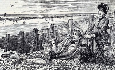 石畳のビーチでハネムーンを楽しむカップルを描いた漫画 作： George du Maurier