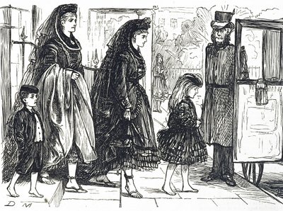 足が変形しないように自然な履物を使う人を描いた漫画 作： George du Maurier