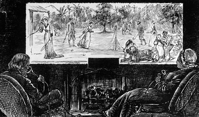 エジソンのテレフォノスコープを応用したビジョンを描いたジョージ・デュ・モーリア 作： George du Maurier