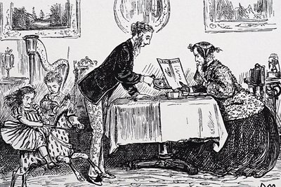 1865年、エリザベス・ギャレット・アンダーソンは、初の女性医師として医師免許を取得しました。 作： George du Maurier