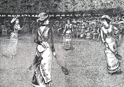 ローンテニスをする女性たち。 作： George du Maurier