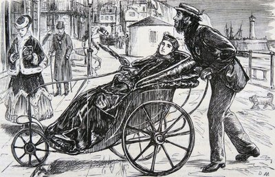 パトリック、女性用のバスチェアを押す 作： George du Maurier